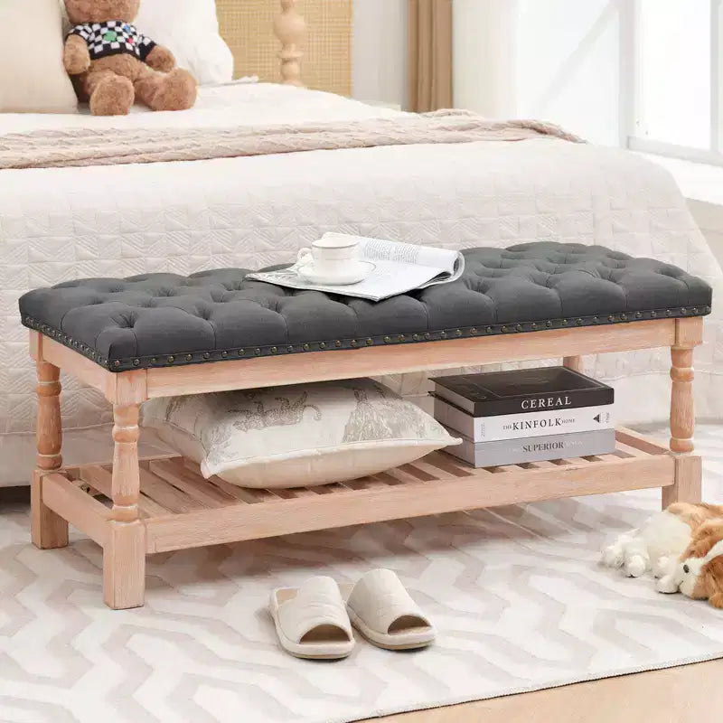 Panca contenitore imbottita in velluto a coste da 112,5 cm – Gambe in legno massello, camera da letto e soggiorno
