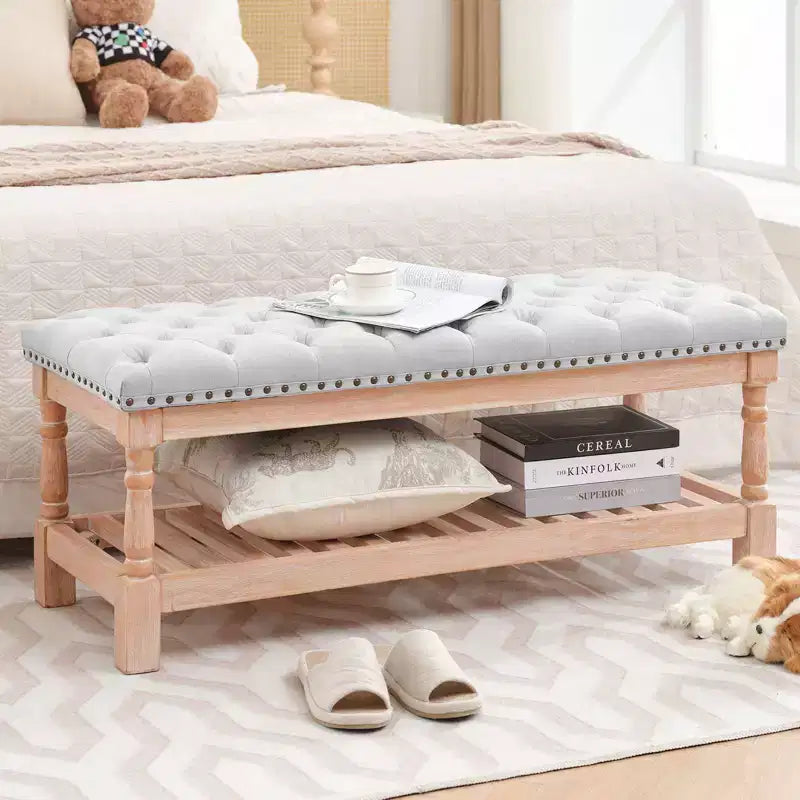 Panca contenitore imbottita in velluto a coste da 112,5 cm – Gambe in legno massello, camera da letto e soggiorno
