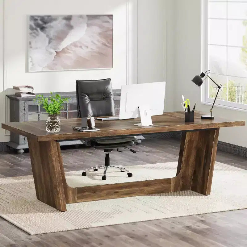 Scrivania direzionale da 70,87" con piedistallo in legno massello – Portata 150 kg