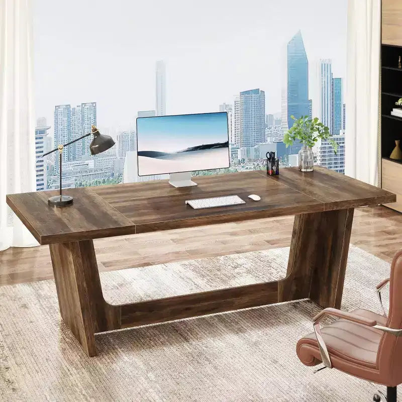 Scrivania direzionale da 70,87" con piedistallo in legno massello – Portata 150 kg