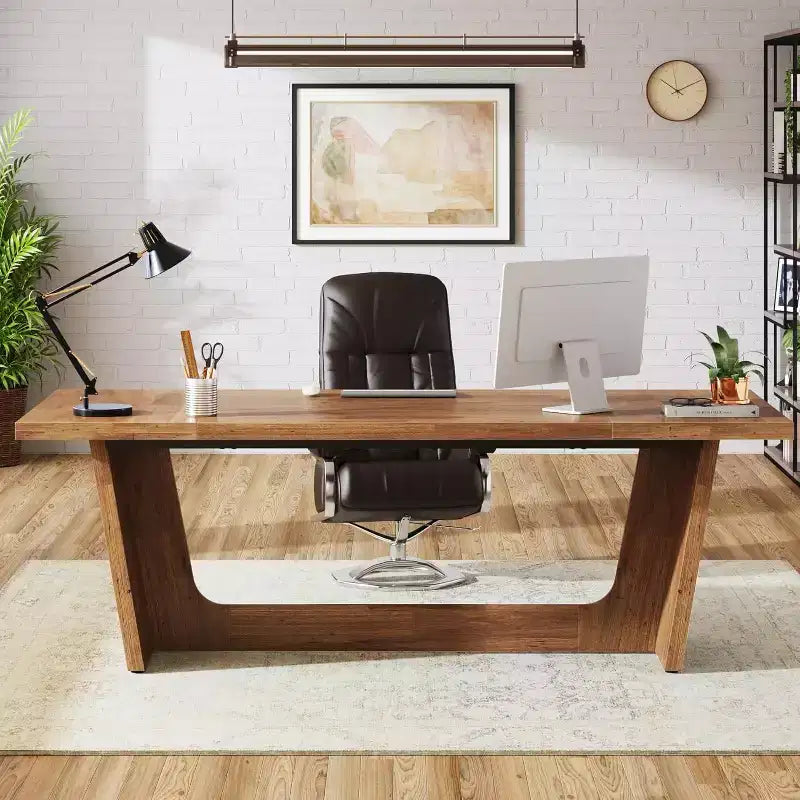 Scrivania direzionale da 70,87" con piedistallo in legno massello – Portata 150 kg