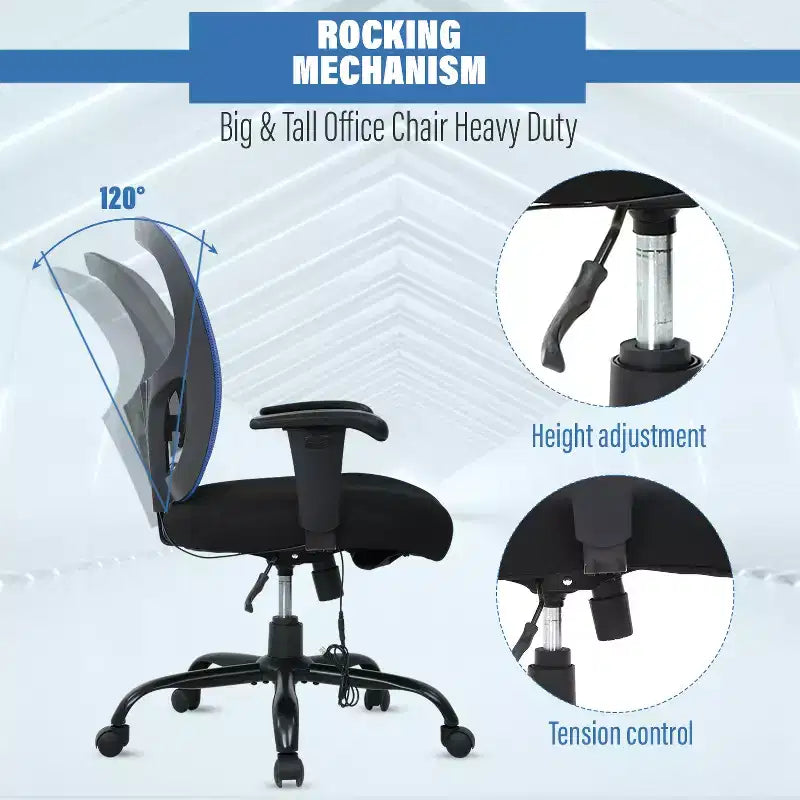 Sedia da ufficio a rete Big & Tall – 180 kg, supporto lombare e funzione massaggio
