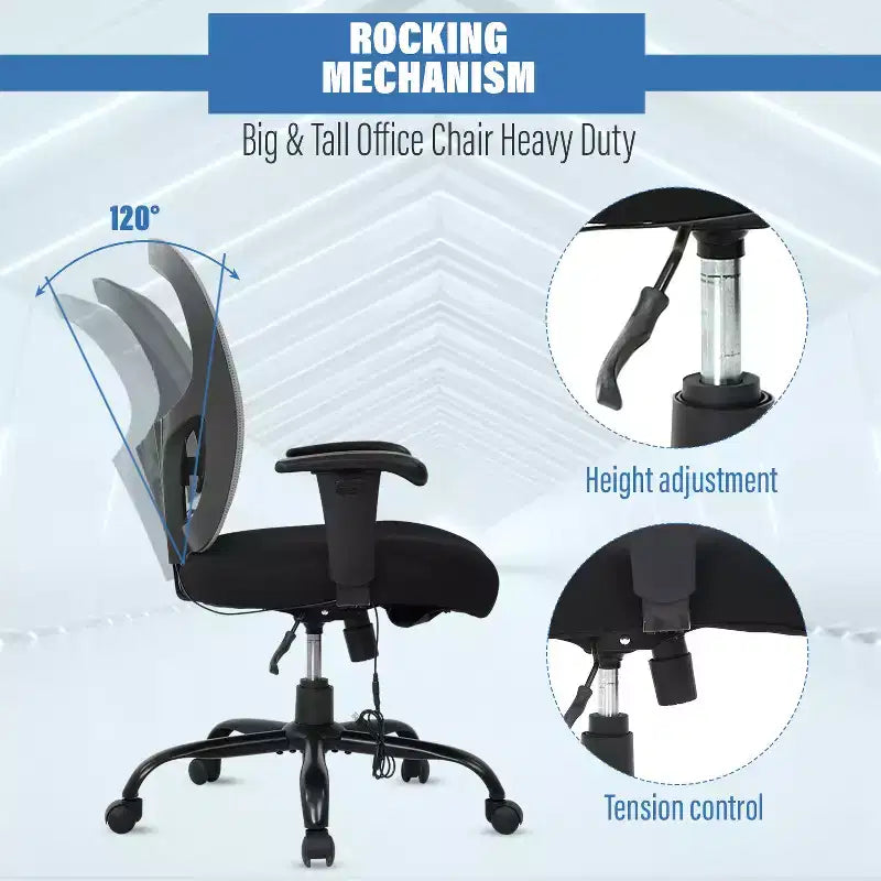 Sedia da ufficio a rete Big & Tall – 180 kg, supporto lombare e funzione massaggio