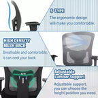 Sedia da ufficio a rete Big & Tall – 180 kg, supporto lombare e funzione massaggio