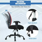 Sedia da ufficio a rete Big & Tall – 180 kg, supporto lombare e funzione massaggio