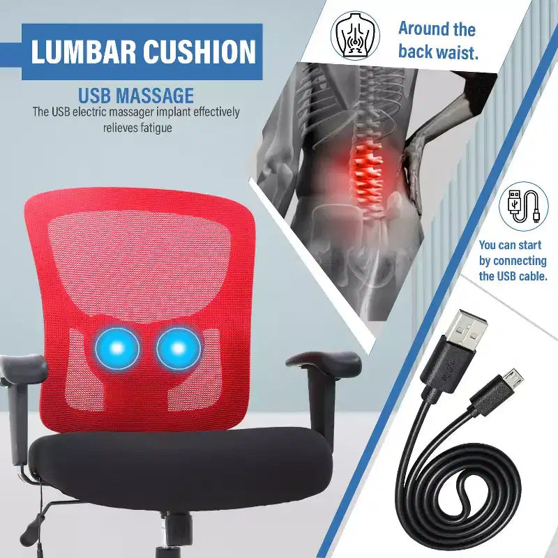 Sedia da ufficio a rete Big & Tall – 180 kg, supporto lombare e funzione massaggio