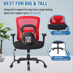 Sedia da ufficio a rete Big & Tall – 180 kg, supporto lombare e funzione massaggio
