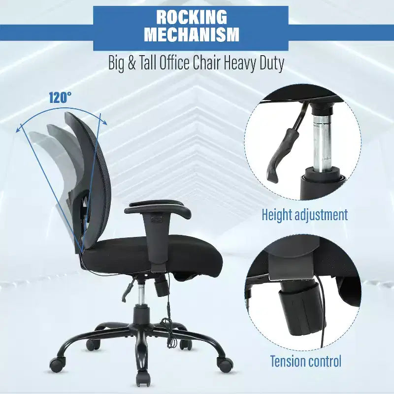 Sedia da ufficio a rete Big & Tall – 180 kg, supporto lombare e funzione massaggio
