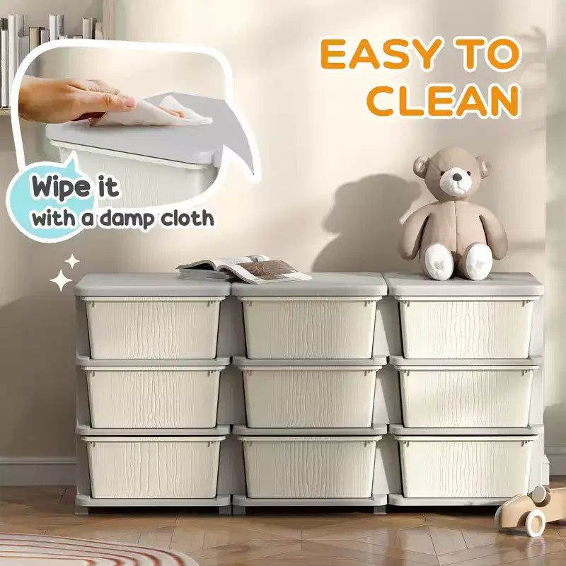 Organizzatore per giocattoli a 3 livelli per bambini con 9 cassetti rimovibili – Bianco crema