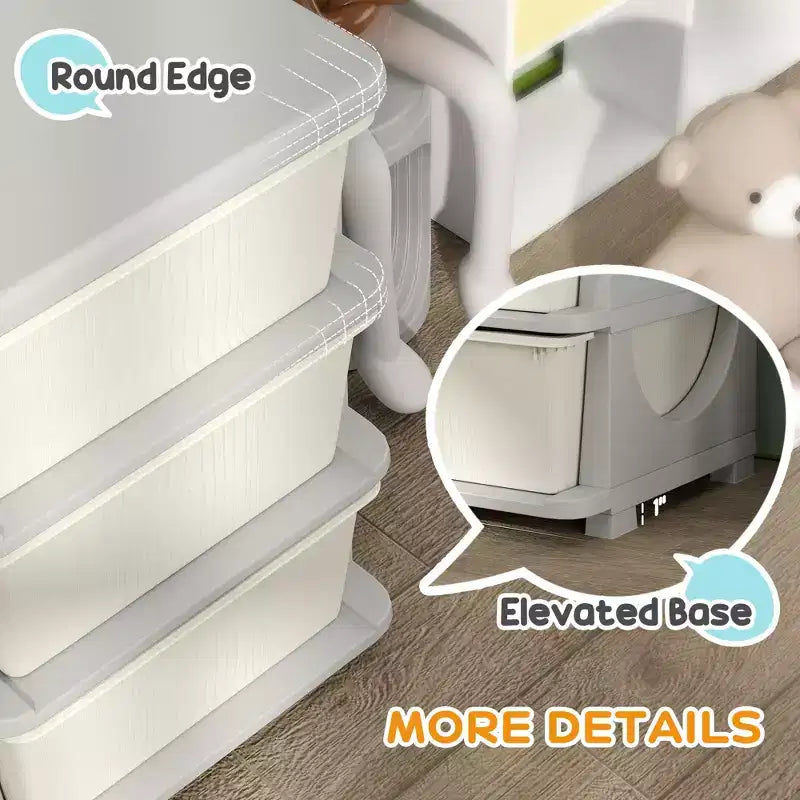 Organizzatore per giocattoli a 3 livelli per bambini con 9 cassetti rimovibili – Bianco crema