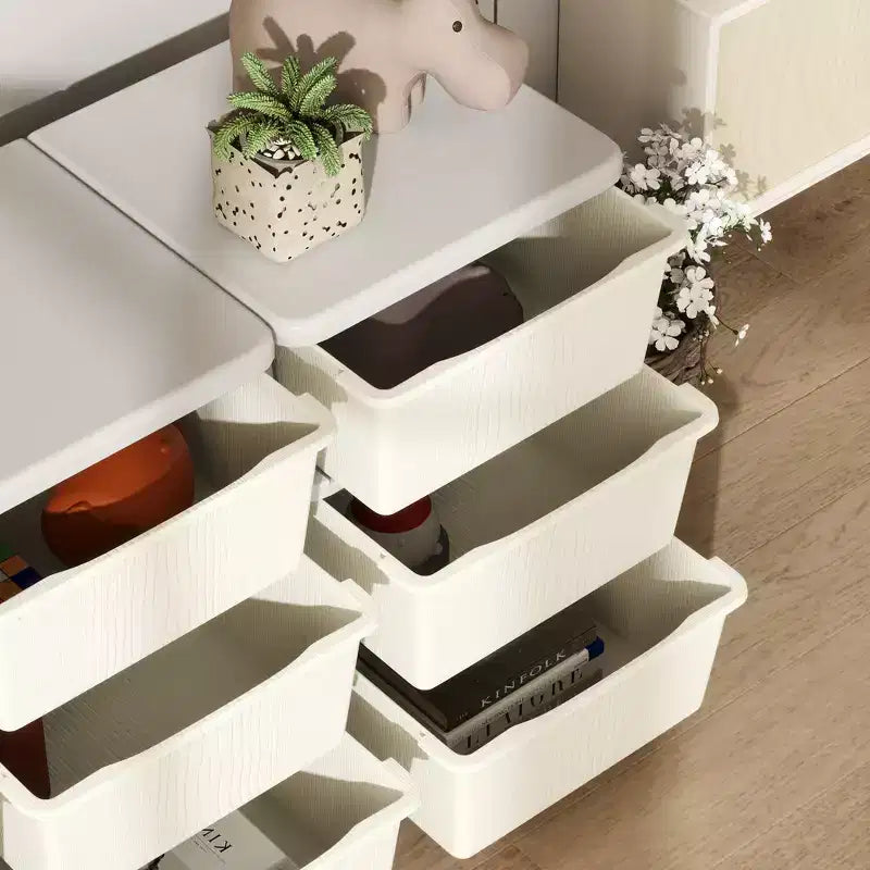 Organizzatore per giocattoli a 3 livelli per bambini con 9 cassetti rimovibili – Bianco crema