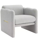 Poltrona di design moderna Bouclé con braccioli ondulati – Struttura in compensato