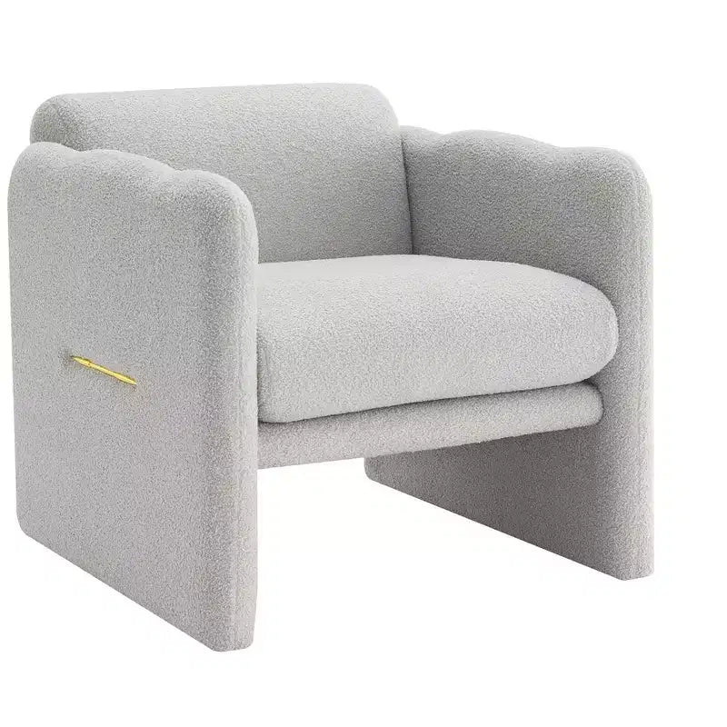 Poltrona di design moderna Bouclé con braccioli ondulati – Struttura in compensato