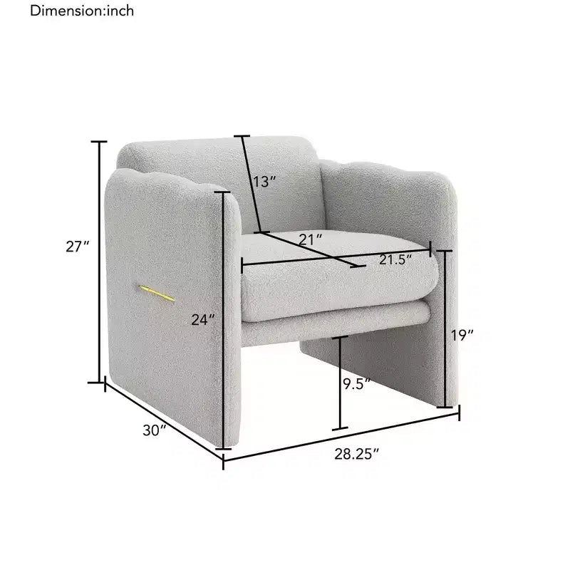Poltrona di design moderna Bouclé con braccioli ondulati – Struttura in compensato