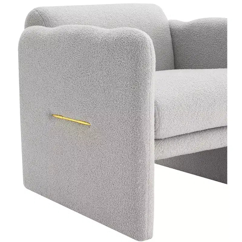 Poltrona di design moderna Bouclé con braccioli ondulati – Struttura in compensato