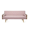 Christopher Knight Home Jalon Tufted 3 Seater Sofa with Bolster Pillows, Light Blush/Dark Walnut