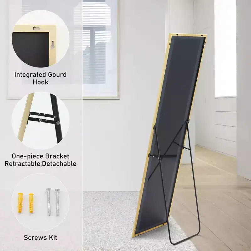 JIONJOY Specchio a figura intera 16x59, vetro HD infrangibile, cornice in metallo, montaggio a pavimento/parete per camera da letto, armadio, ingresso