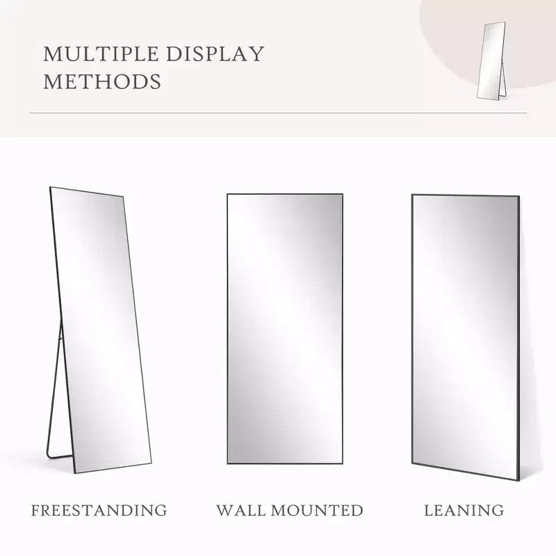 JIONJOY Specchio a figura intera 16x59, vetro HD infrangibile, cornice in metallo, montaggio a pavimento/parete per camera da letto, armadio, ingresso