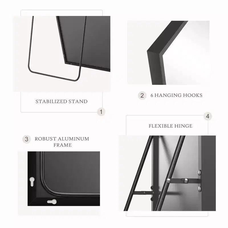 JIONJOY Specchio a figura intera 16x59, vetro HD infrangibile, cornice in metallo, montaggio a pavimento/parete per camera da letto, armadio, ingresso