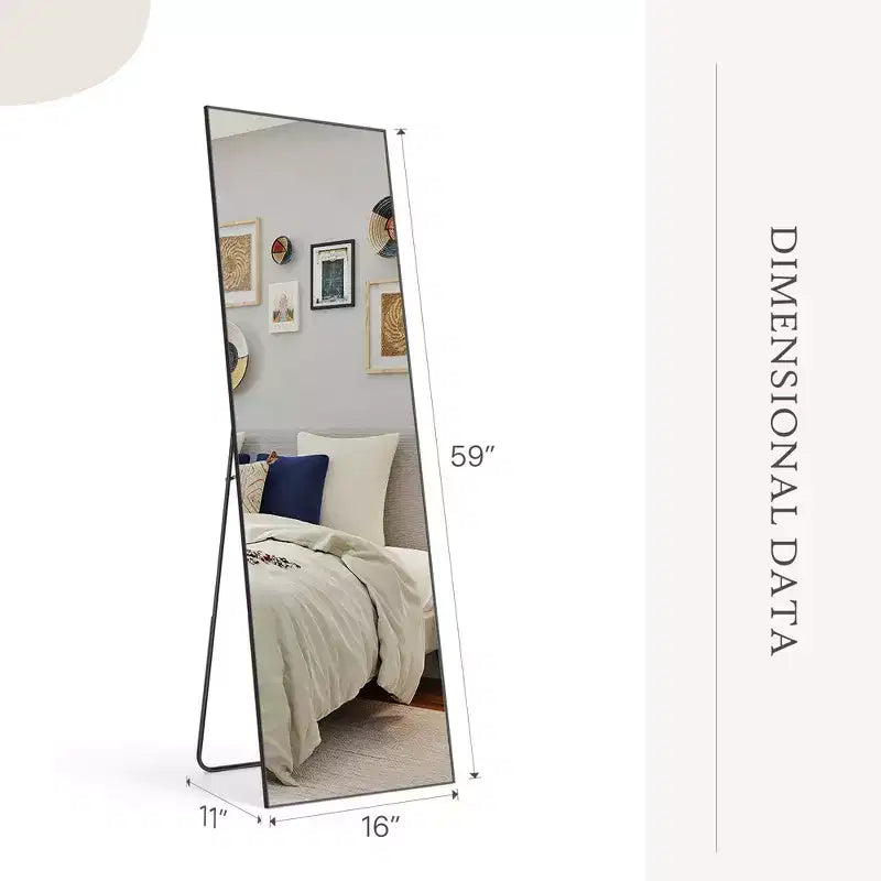 JIONJOY Specchio a figura intera 16x59, vetro HD infrangibile, cornice in metallo, montaggio a pavimento/parete per camera da letto, armadio, ingresso