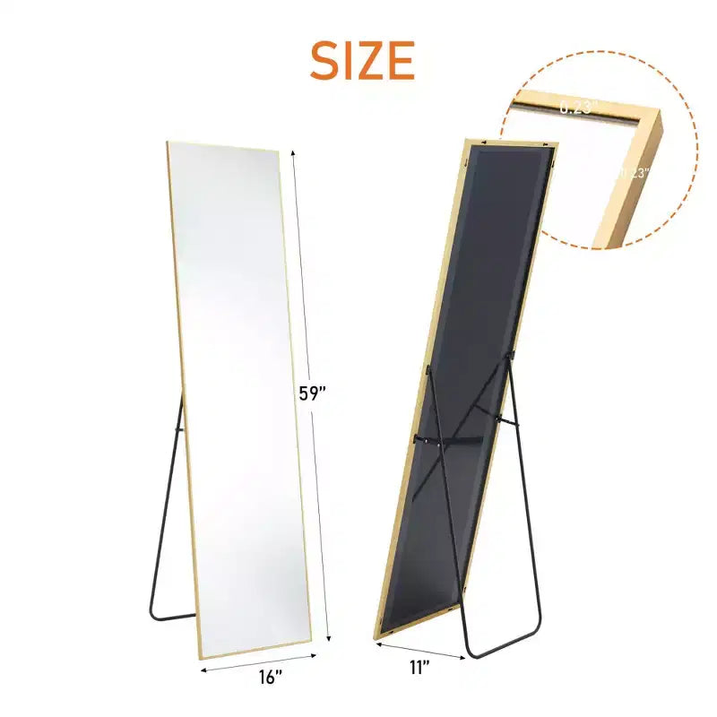 JIONJOY Specchio a figura intera 16x59, vetro HD infrangibile, cornice in metallo, montaggio a pavimento/parete per camera da letto, armadio, ingresso