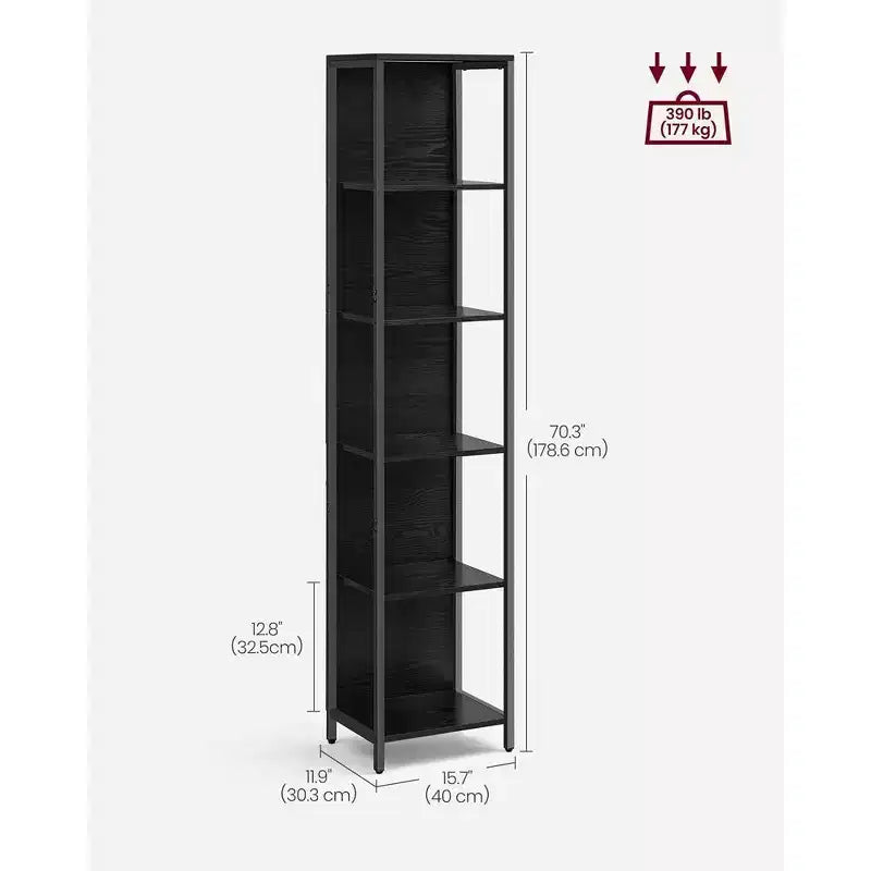Libreria LED a 6 Ripiani, Scaffale Espositivo con Luci Dimmerabili, Libreria Illuminata a LED, 30,2 x 39,9 x 178,5 cm, Nero con Venature del Legno