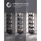 Libreria LED a 6 Ripiani, Scaffale Espositivo con Luci Dimmerabili, Libreria Illuminata a LED, 30,2 x 39,9 x 178,5 cm, Nero con Venature del Legno