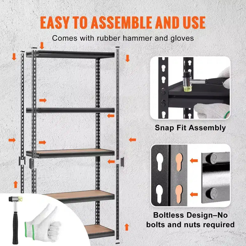 Scaffalatura a 5 Ripiani Regolabili in Filo Cromato – 907 kg, 180 cm H x 89 cm L