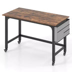 Costway 1/2/4 PZ Scrivania per computer con rotelle, Struttura in metallo, Tavolo per PC portatile con piano in legno, Postazione di lavoro per studio