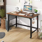 Costway 1/2/4 PZ Scrivania per computer con rotelle, Struttura in metallo, Tavolo per PC portatile con piano in legno, Postazione di lavoro per studio