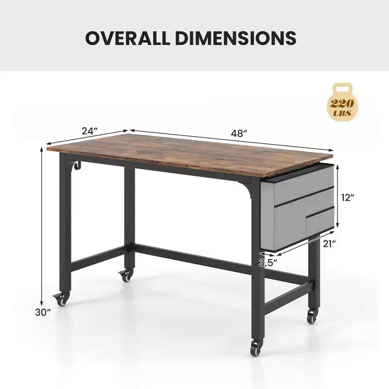 Costway 1/2/4 PZ Scrivania per computer con rotelle, Struttura in metallo, Tavolo per PC portatile con piano in legno, Postazione di lavoro per studio