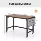 Costway 1/2/4 PZ Scrivania per computer con rotelle, Struttura in metallo, Tavolo per PC portatile con piano in legno, Postazione di lavoro per studio