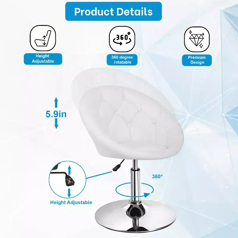 Sedia da toilette e sgabello da bar con altezza regolabile – Ecopelle trapuntata, girevole a 360°