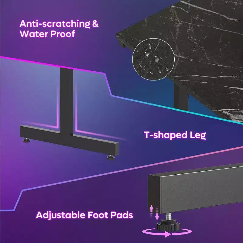 Scrivania da Gaming da 42" con Luci LED RGB, Supporto Monitor, Gancio per Cuffie e Portabicchieri