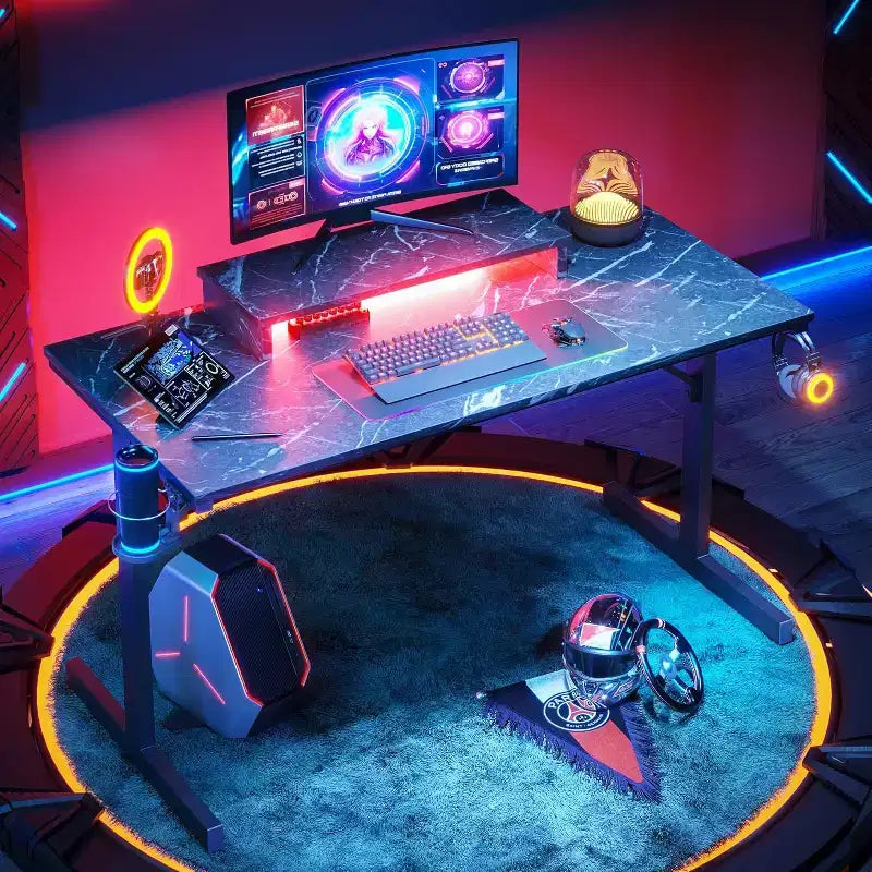 Scrivania da Gaming da 42" con Luci LED RGB, Supporto Monitor, Gancio per Cuffie e Portabicchieri