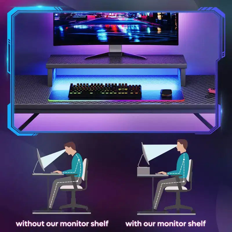 Scrivania da Gaming da 42" con Luci LED RGB, Supporto Monitor, Gancio per Cuffie e Portabicchieri