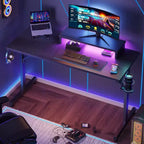Scrivania da Gaming da 42" con Luci LED RGB, Supporto Monitor, Gancio per Cuffie e Portabicchieri