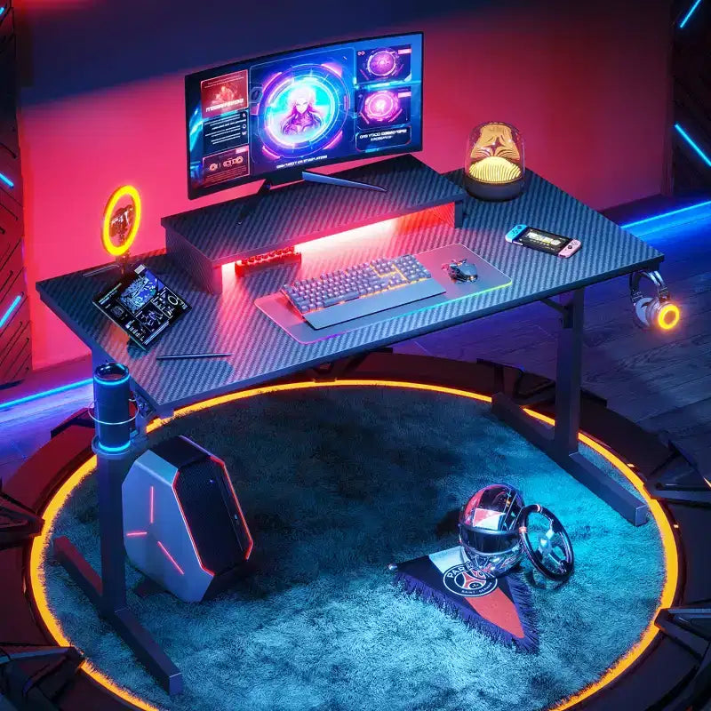 Scrivania da Gaming da 42" con Luci LED RGB, Supporto Monitor, Gancio per Cuffie e Portabicchieri