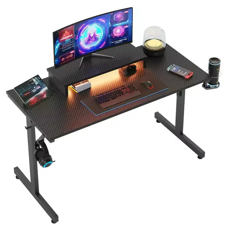 Scrivania da Gaming da 42" con Luci LED RGB, Supporto Monitor, Gancio per Cuffie e Portabicchieri