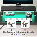 Scrivania da Gaming da 42" con Luci LED RGB, Supporto Monitor, Gancio per Cuffie e Portabicchieri