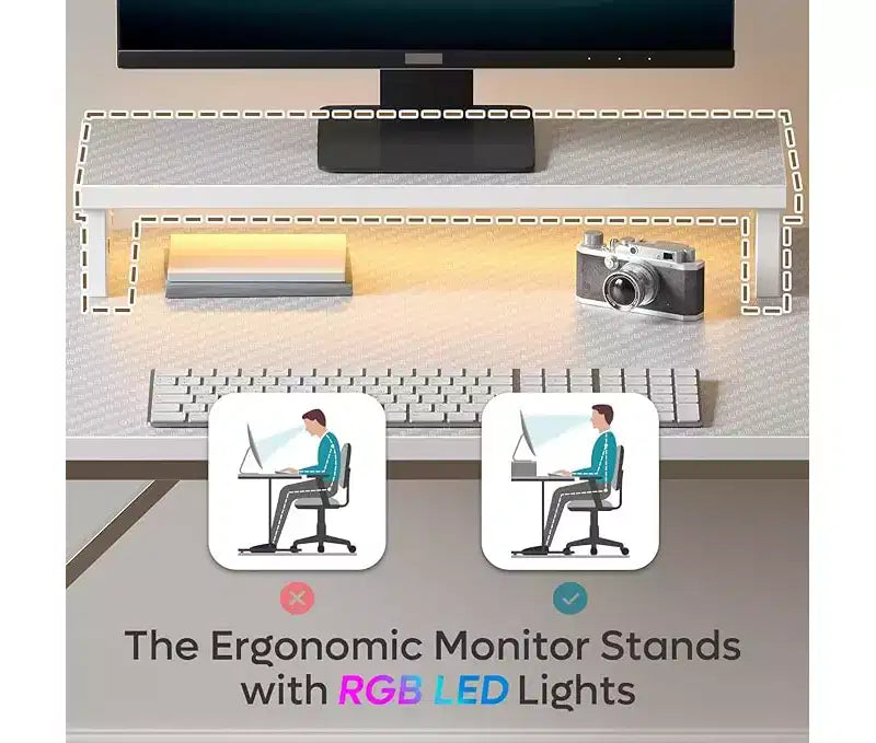 Scrivania da Gaming da 42" con Luci LED RGB, Supporto Monitor, Gancio per Cuffie e Portabicchieri