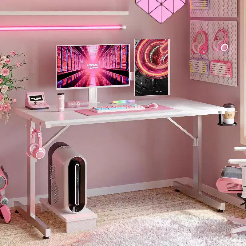 Scrivania da Gaming da 42" con Luci LED RGB, Supporto Monitor, Gancio per Cuffie e Portabicchieri