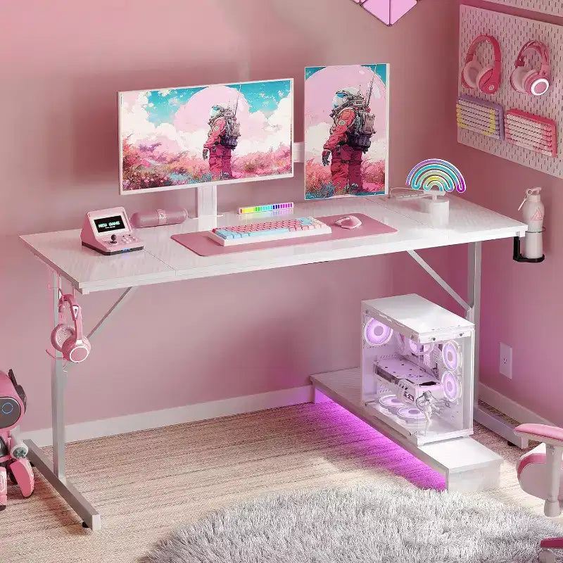 Scrivania da Gaming da 42" con Luci LED RGB, Supporto Monitor, Gancio per Cuffie e Portabicchieri