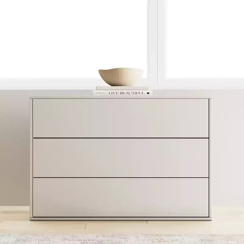 Comodino e cassettiera moderni a 3 cassetti – MDF, bianco sporco, scorrimento facile