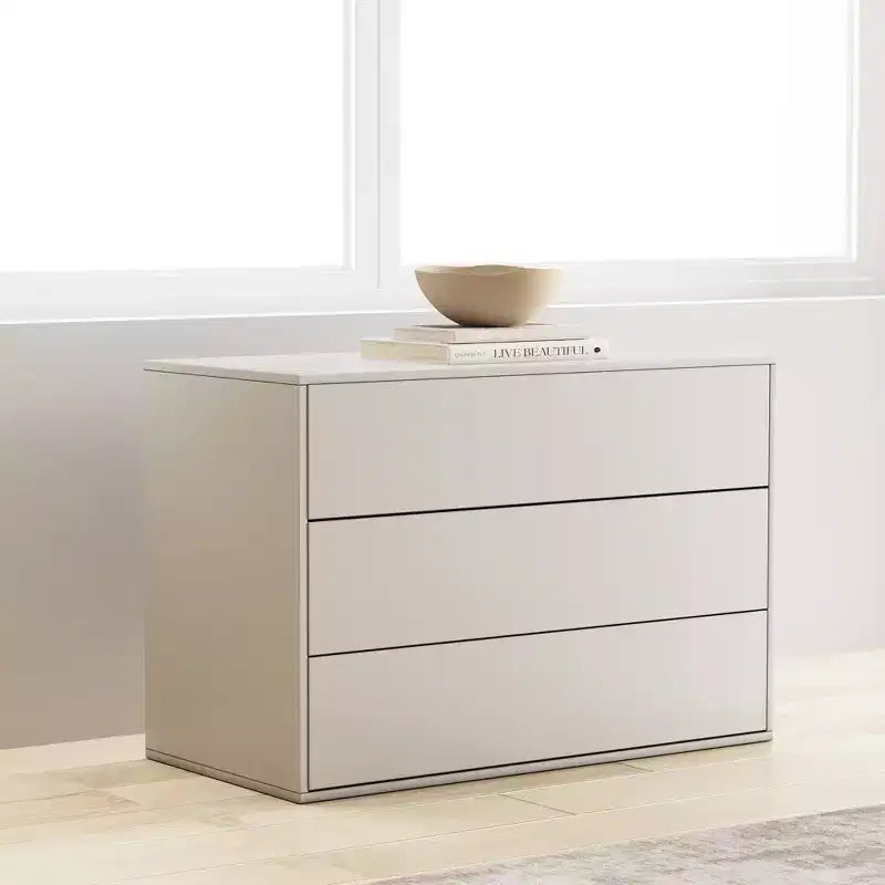 Comodino e cassettiera moderni a 3 cassetti – MDF, bianco sporco, scorrimento facile
