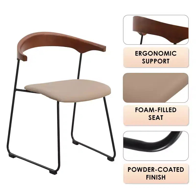 Sedia da Pranzo Imbottita con Schienale in Faggio e Gambe in Ferro – Set da 4