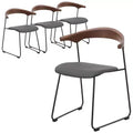 LeisureMod Upholstered Dining Chair in Leather with Beech Back and Iron Legs Set of 4 Lyra Series