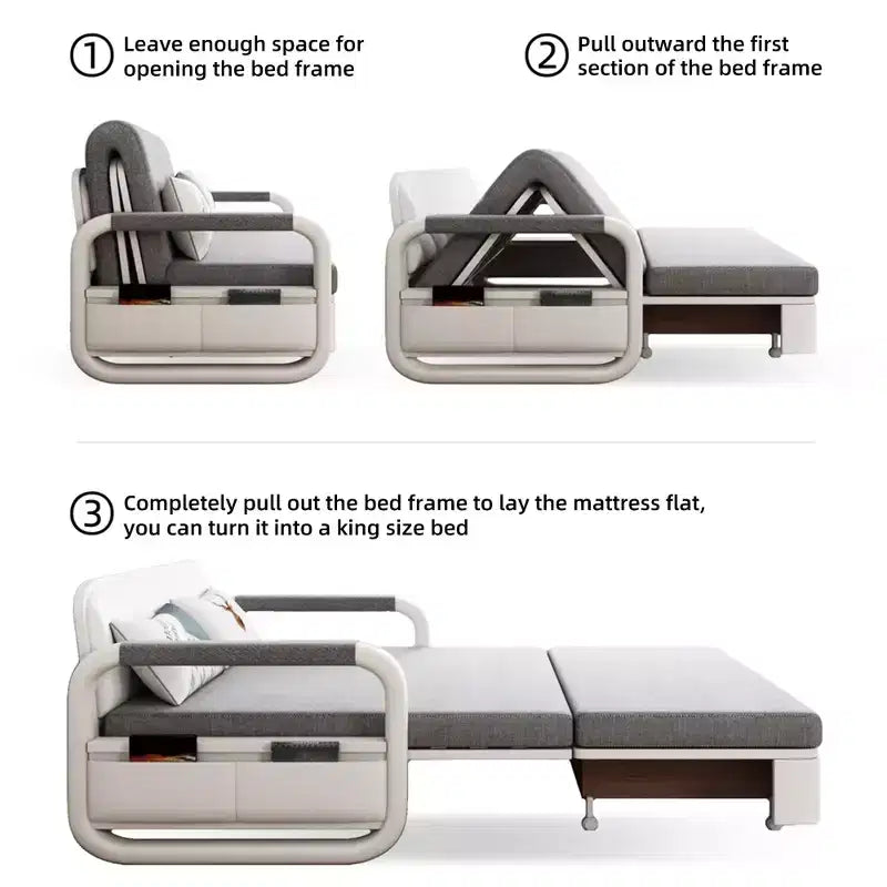 Divano letto convertibile da 60" – Letto estraibile, Base contenitore, Tasche laterali, Lino