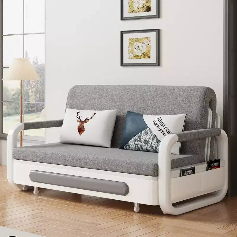 Divano letto convertibile da 60" – Letto estraibile, Base contenitore, Tasche laterali, Lino