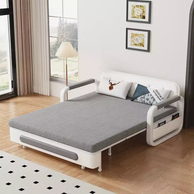 Divano letto convertibile da 60" – Letto estraibile, Base contenitore, Tasche laterali, Lino